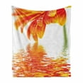 thumbnail image 1 of Flower Soft Flannel Fleece Throw Blanket, Sun Flora Reflection on the Water in a Rainy Day Leaves in a Water River Photo, Cozy Plush for Indoor and Outdoor Use, 50" x 70", Orange, by Ambesonne, 1 of 6