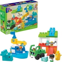 MEGA BLOKS Fisher-Price Toddler Building Blocks Toy Set, Green Town Ocean Time Clean Up with 70 Pieces, 3 Figures, Ages 1  Years
