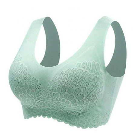 

Women s Plus Size Bra Seamless Bras Underwear Beauty Lace Brassiere Push Up Bralette with Pad Vest Top Bra Green XL