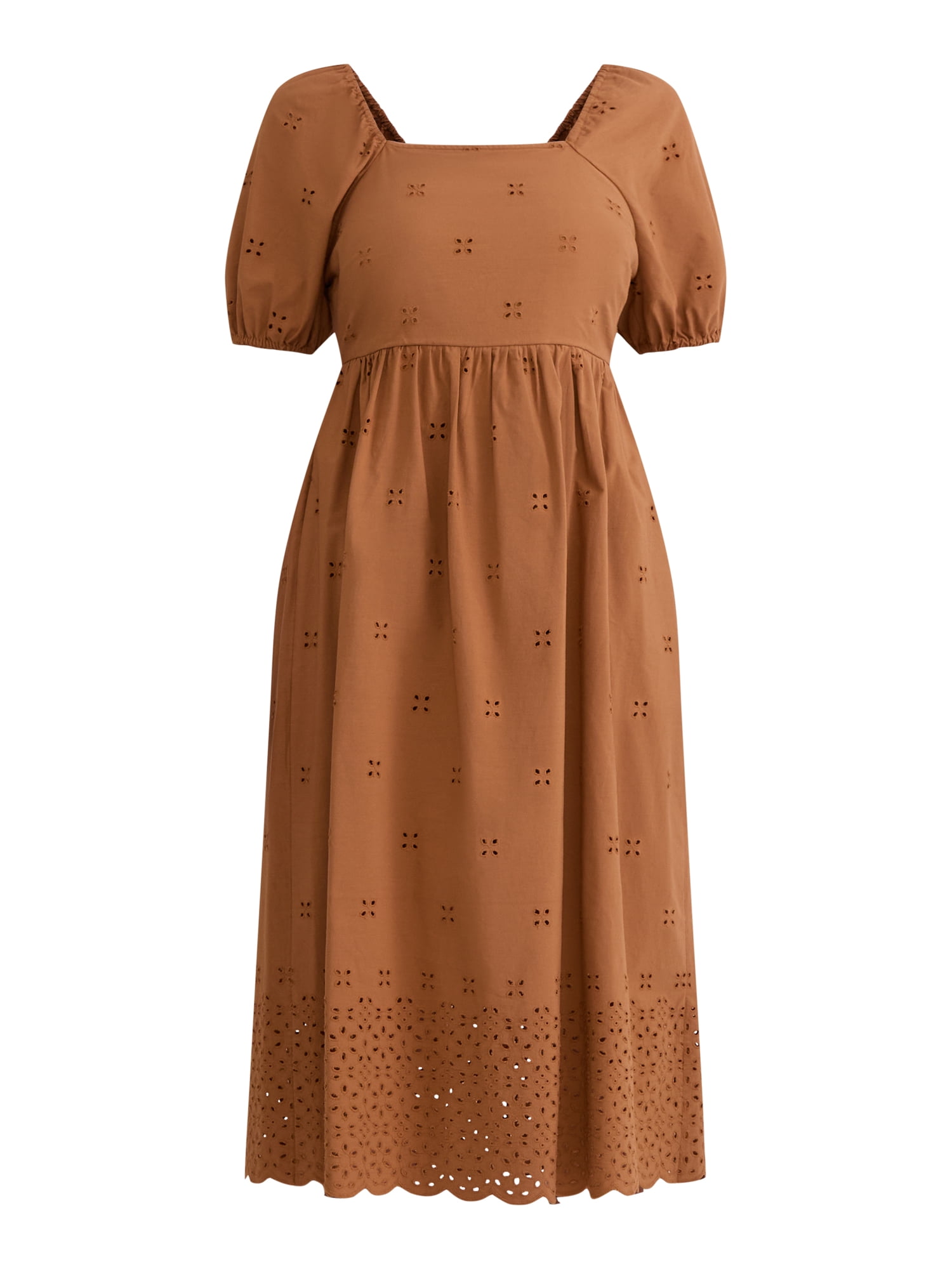 Time and Tru Women's and Women's Plus Eyelet Midi Dress, Sizes XS-4X