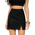 thumbnail image 4 of PULLIMORE Womens Faux Suede Short Skirt A-Line Knee Length Split High Waist Pencil Skirt (XL, Black), 4 of 6