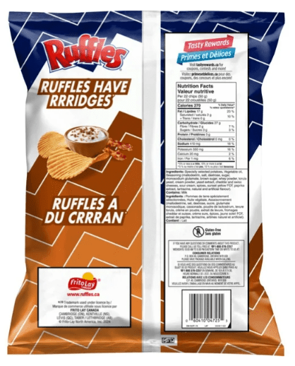 Ruffles Sour Cream 'n Bacon Flavored Potato Chips, 200g (3 Pack)