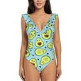 thumbnail image 2 of Goofa Avocado and Hearts Print Women's Ruffled One Piece Swimsuit V Neck, 2 of 7