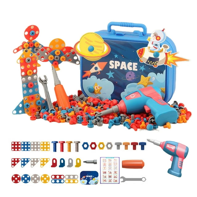 QualitChoice ABS Electric Drill Toy Creative Kids Tool Set Box 351 Pcs For Age 2-5 Years Old Play Toolbox B