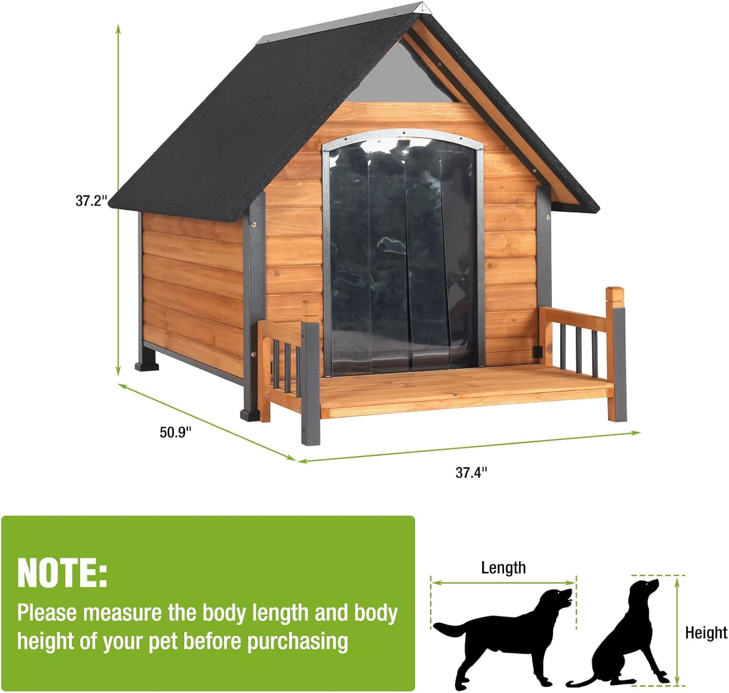 MEDEHOO Heated Outdoor Dog House Insulated Weatherproof Dog Kennel with All-Around Metal Frame, Anti-Bite Puppy Home with Porch, Dog Shelter for Large Breed (Brown, 50.9'' Large)