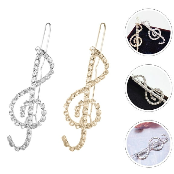 Topbathy 2pcs Rhinestone Music Note Bobby Pins Hair Clips Side Hairpins for Girls Women