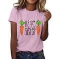 thumbnail image 1 of Prolriy Chemises de Pâques pour Femmes Joyeuses Pâques T-Shirt à Manches Courtes Col Rond Imprimé Lettre Carotte Haut Tenue de Pâques pour Femmes, Hauts pour Femmes Rose TTTG, 1 of 5