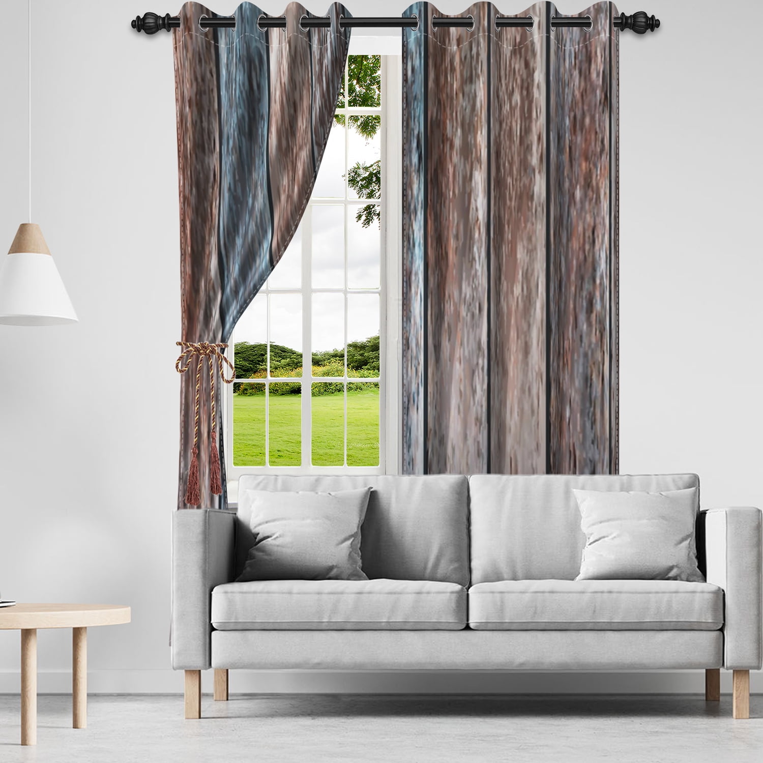 Lfeey Brown Blue Blackout Curtains for Bedroom, Set of 2, Room Darkening, 52x63 inches, Gray