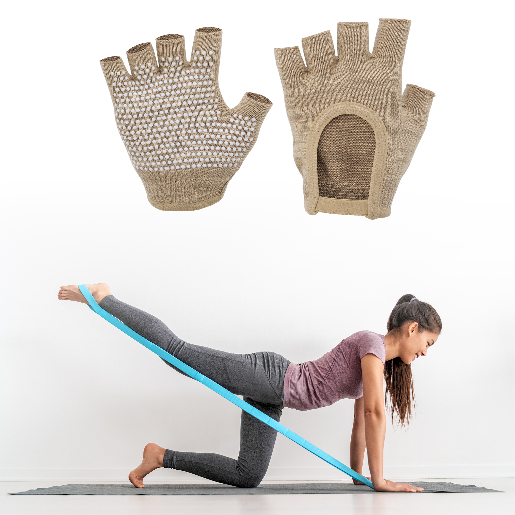 Unique Bargains Non-slip Fingerless Yoga Gloves One Size Beige