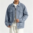 thumbnail image 6 of sdhkgrrt Men's Plus Size Denim Shacket Fall Winter Long Sleeve Collared Casual Jacket Button Down Work Outfits Loose Fit Clothes, Light Blue XL, 6 of 8