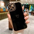 thumbnail image 4 of Compatible with iPhone 14 Case Cute, Luxury Plating Heart Phone Case, Electroplated Edge Bumper Case for Women Girls Soft TPU Shockproof Camera Protective Back Cover - Black, 4 of 9