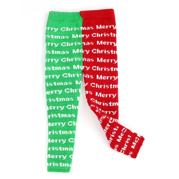 Infants & Toddlers Wool Knitted Winter-Thick Thermal Leggings | Digital Design Merry Christmas Text (Green-Red, 12M)