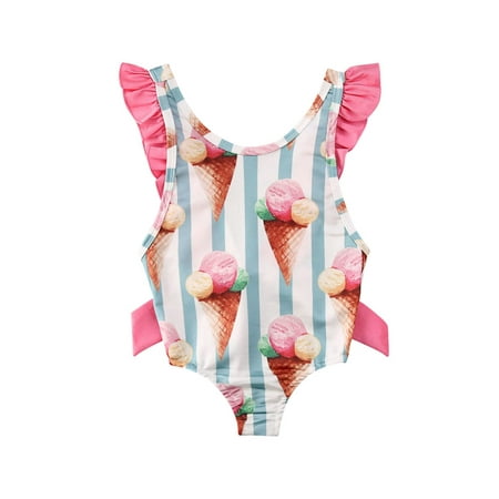 

Xsylife Toddler Kid Baby Girl Swimsuit Ice Cream Bow Bikini Bathing Suit Swinwear One Piece