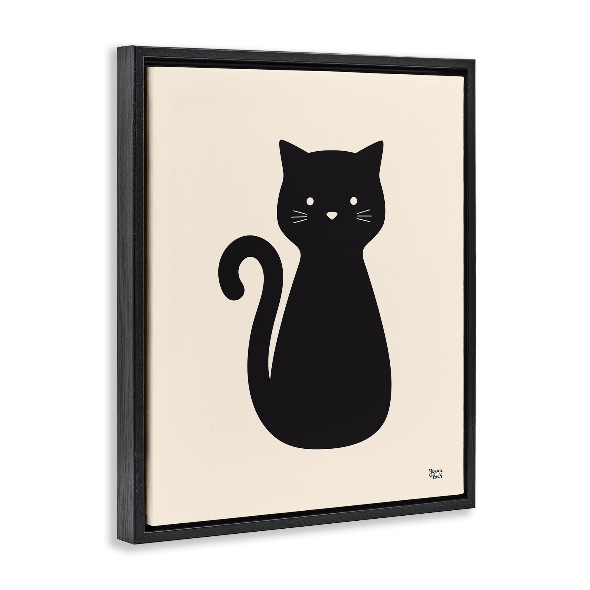 Stupell Industries Feline Grace Black Cat Animals Painting Black Floater Framed Canvas Art Print Wall Art, 25 x 31