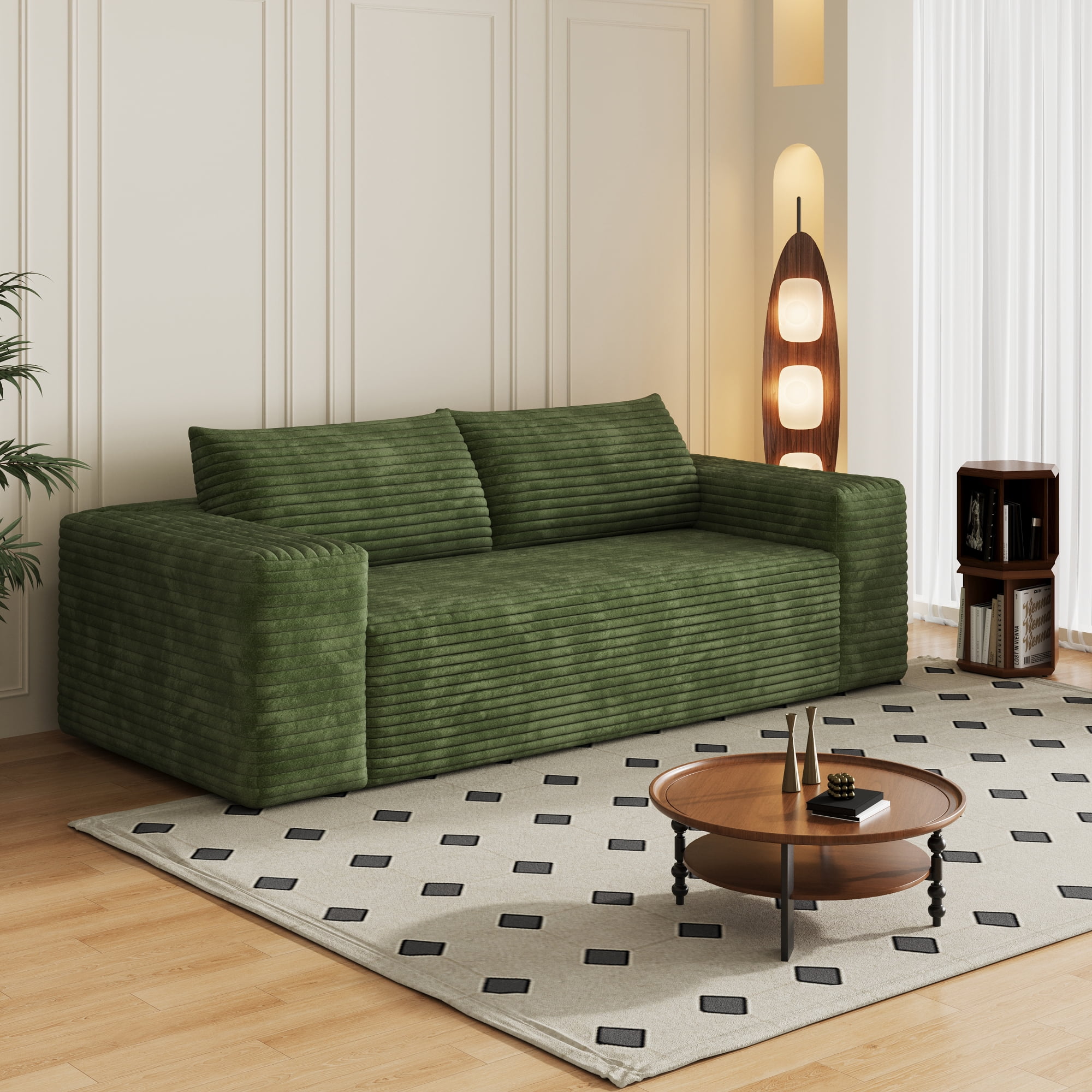 Leumius 78.8" Cloud Couch,3 Setaser Sofa with Deep Seat,Boneless Couch Sofa with 2 Pillows for Living Room,No Assembly Required,Green