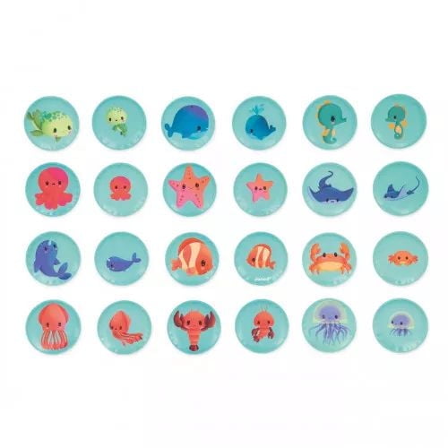 Janod - Jeu de mémoire - Bébés animaux - Jouets de bain - Découverte et développement précoce - Pour garçons et filles - À partir de 24 mois – Multilingue