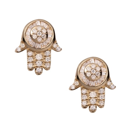Hamsa & Evil Eye Women's Adult Diamond Stud Earrings 0.48ct 14K Yellow Gold, 2.39 Gr - Goldum NYC