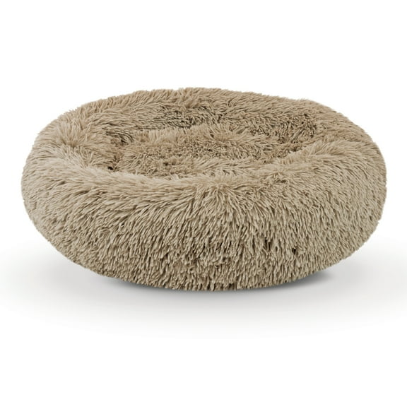 Precious Tails Super Luxe Shaggy Faux Fur Donut Bolster Dog Cat Bed - Medium
