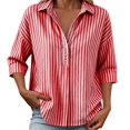 thumbnail image 6 of Cotton Linen Tops for Women Striped Long Sleeve Tops Soft Loose Fit Casual Fashion T-Shirt Tops for Holiday Daily Wear by Gbobgt Red M, 6 of 6