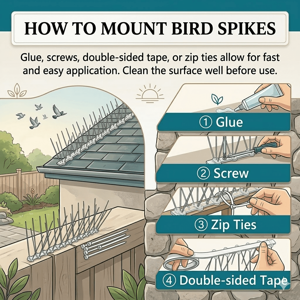 Bird Spikes for Small Birds & Pigeons - 300cm (118in) Bird Deterrent Spikes for Fence, Roof & Window Sills - Upgraded Anti-Bird Strips to Keep Birds, Cats & Squirrels Away Set of（10）