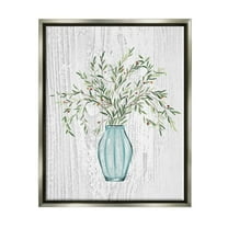 Stupell Industries Botanical Bouquet Vase Hanging Leaves Grain Pattern Graphic Art Luster Gray Floating Framed Canvas Print Wall Art, Design by Ziwei Li