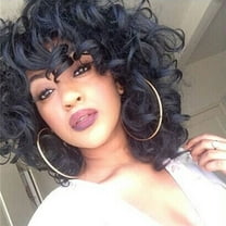 LHWEN Black Long Curly Wig High Temperature Silk with Natural Looking Synthetic Fiber Adjustable Strap Comfortable Fit Perfect for Any Occasion Easy to Wear and Maintain Versatile Hairstyle for Night