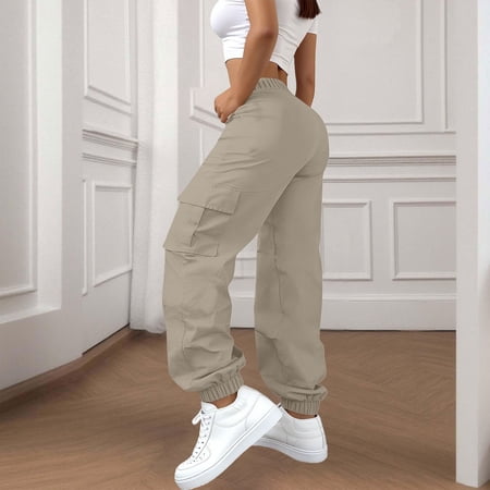 Women s Plus Size Cargo Pants High Waisted Stretchy Work Pants Elastic Ankle Casual Utility Pants for Women Baggy Wide Leg Streetwear Trousers Grey XXXL