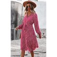 thumbnail image 3 of Femmes Robes Casual Manches Courtes Bouton Imprimé Floral vers le Bas V Cou Été Boho Midi Robe, 3 of 6