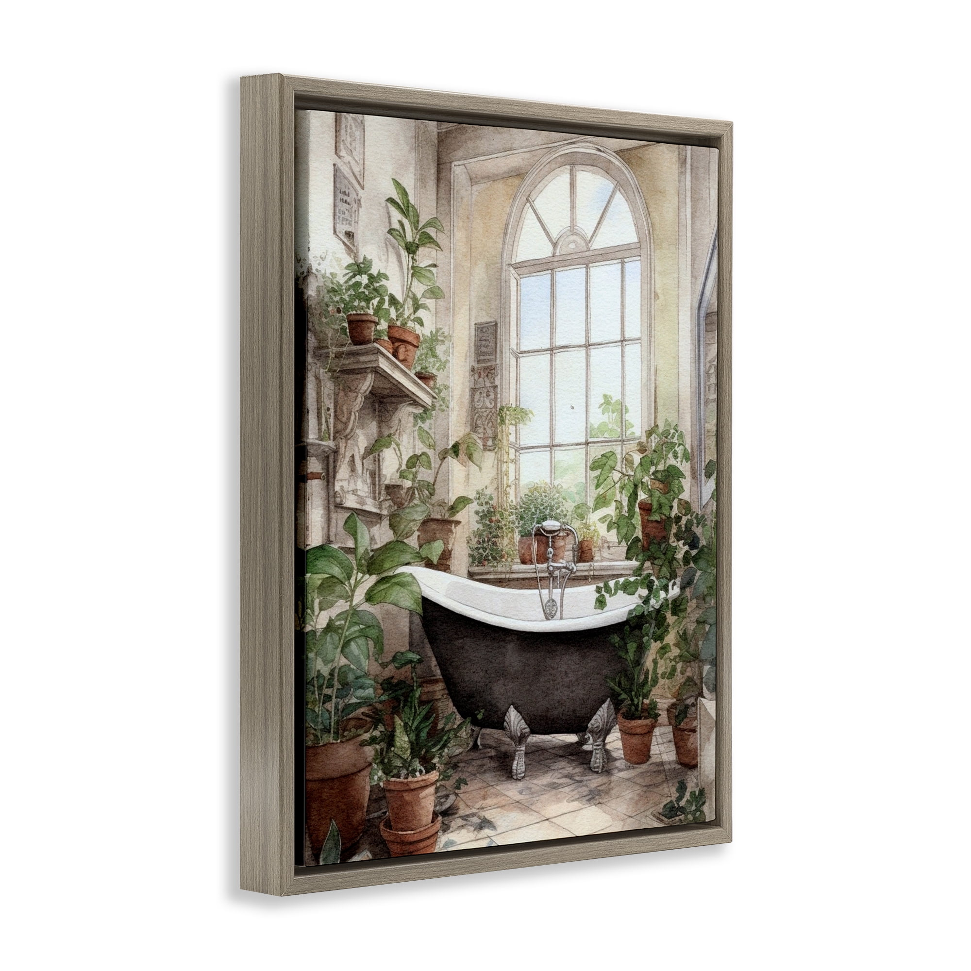 Vintage Sun Lit Bathtub Brown Framed Floater Canvas Wall Art, design by Lettered and Lined