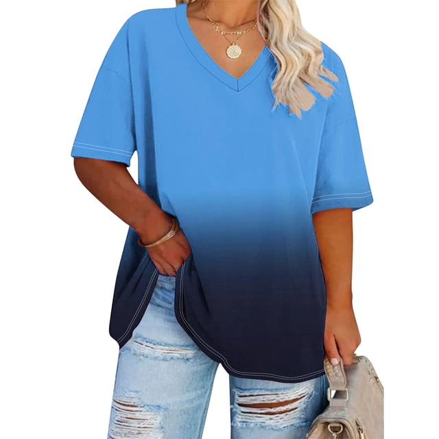 Fiudx Ofertas Del Día Camiseta Deportiva de Verano de Gran Tamaño con Cuello En V y Manga Corta para Mujer