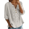 thumbnail image 2 of BaoFuBaoMei Embroidered Tops for Women Plus Size V Neck Elbow Sleeve Shirts Trendy Solid Blouse Loose Breathable Outfit, 2 of 6