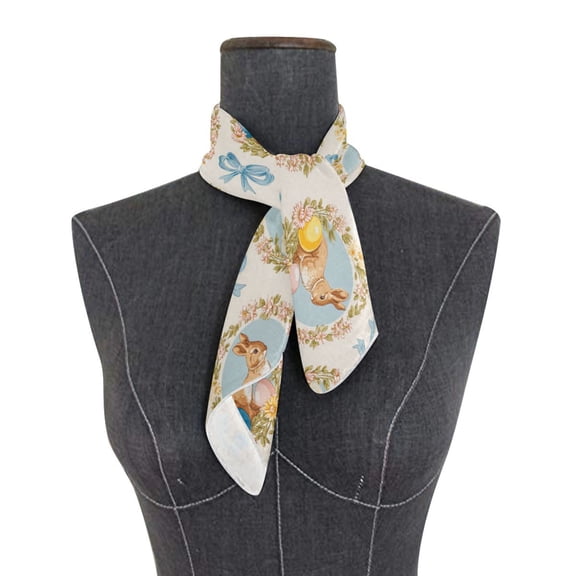 Square Scarf 24x24 Inch Blue Bow Bunny Design Silky Satin Sun Protection Neck Scarf for Women Multi-Purpose Head Wrap Bandana for Hair Bag Decoration