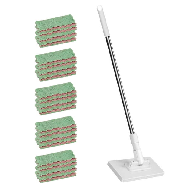 Automatic Pressure Clamping Floor Wiper with Quick-Change Button and Reusable Microfiber Towels for Effortless Cleaning