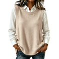 thumbnail image 2 of GILIGEGE Women's Round Neck Sleeveless Pullover Ribbed Knit Sweater Vest,Pullover or Side Button,Fitted Ribbed Knitted,Lightweight Soft Comfy,Vacation Travel Work Vest,Cute Striped Knit Vest Beige A, 2 of 5