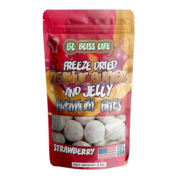 Freeze Dried Peanut Butter & Strawberry Jelly Fruit Candy, ASMR Crunchy Candy, Sweet and Savory Snacks, Unique Novelty Snack for Kids 2oz