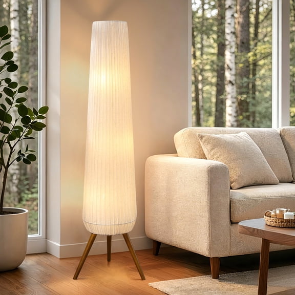 Rohopeto wooden tripod floor lamp, foot switch, 61 inches high, three headed floor lamp, modern minimalist style, suitable for living room and bedroom
