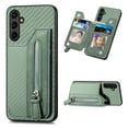 thumbnail image 1 of Feishell Case for Samsung Galaxy A14 5G 6.6 inch,Fiber Grain PU Leather Back Wallet Case with Credit Card Slots & Zipper Pocket Shockproof Magnetic Buckle Flip Kickstand Phone Case,Green, 1 of 7