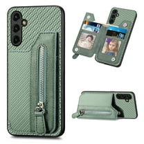 Feishell Case for Samsung Galaxy A54 5G 6.4 inch,Fiber Grain PU Leather Back Wallet Case with Credit Card Slots & Zipper Pocket Shockproof Magnetic Buckle Flip Kickstand Phone Case,Green