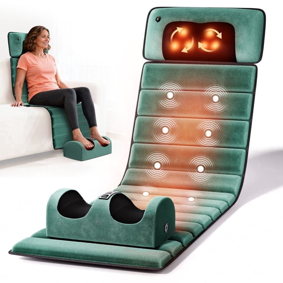 Full Body Massage Mat with Heat, 10 Vibration Motors & 2 Heating Pads, Massage Pad for Neck, Back, Waist & Legs