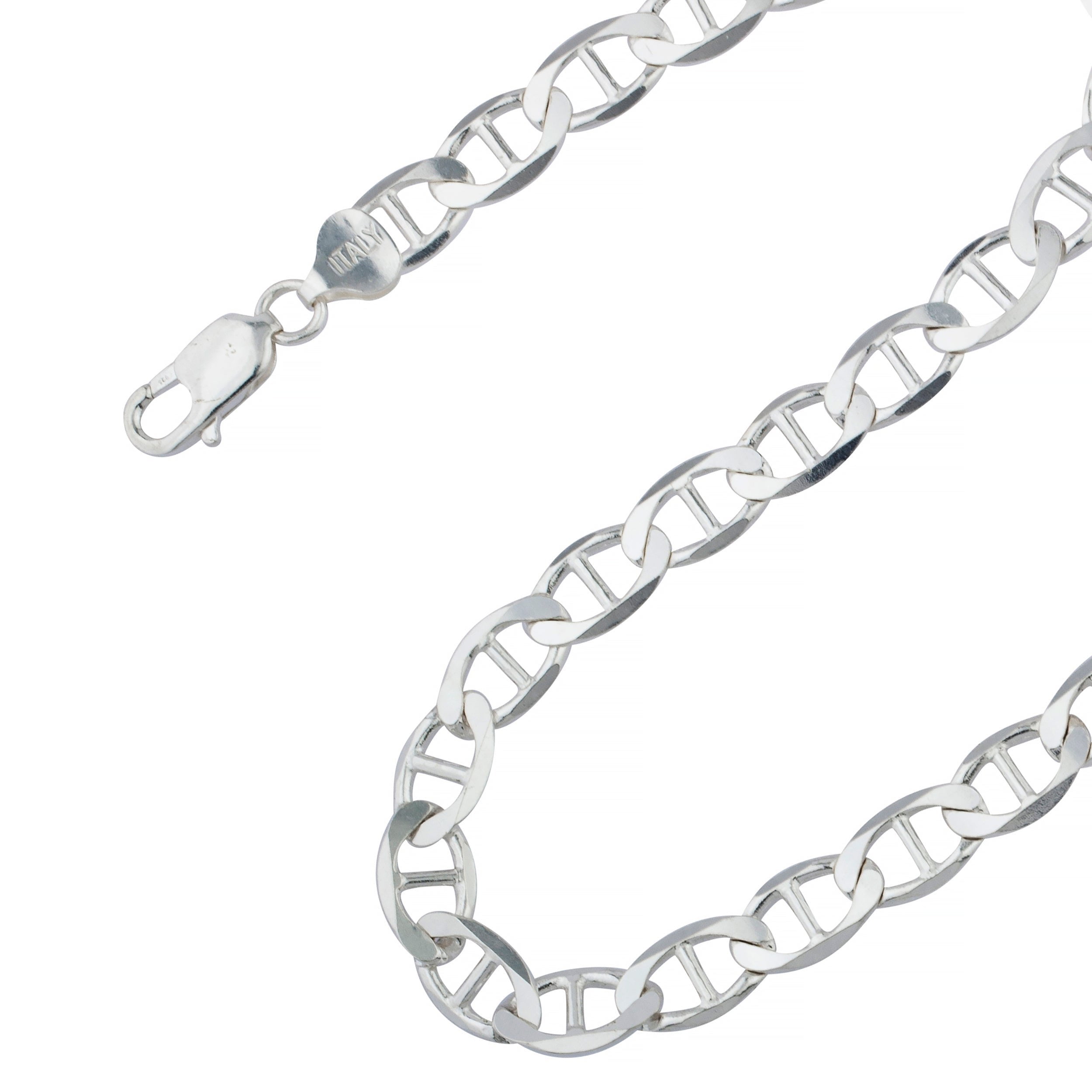 925 Sterling Silver, Flat Mariner Chain 8mm Necklace Hypoallergenic