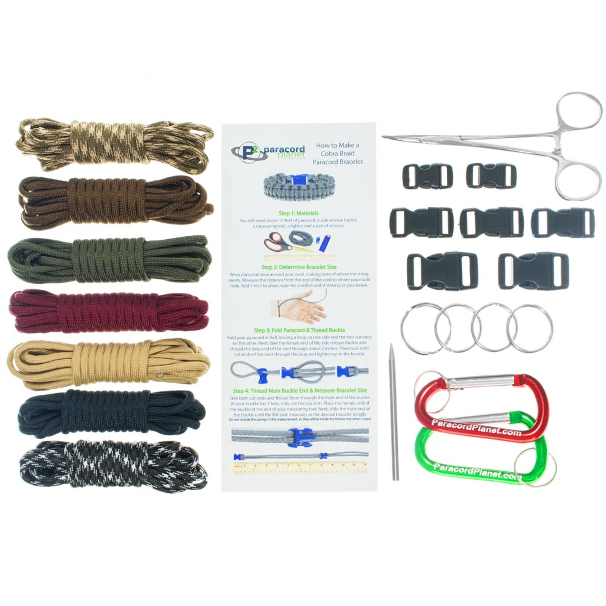 Paracord 550 Survival Paracord Bracelet Rope Kits 30 Colors with Buckles Carabiner Multifunction Survival Parachute Cord and Key Rings 