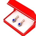 thumbnail image 3 of Dazzlingrock Collection 18K Round 4.5 MM Each Round Blue Sapphire & Diamond Ladies Halo Dangling Drop Earrings, Rose Gold, 3 of 3