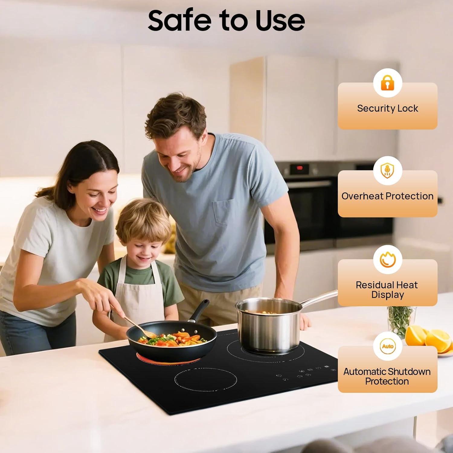 Miumaeov Electric Ceramic Cooktop, 23.2 in L Electric Cooktop, 2600W 110V 3 Burners Radiant Stove Top with Timer, Child Safety Lock, Sensor Touch Control