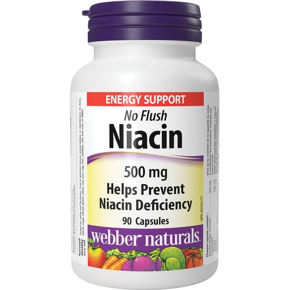 Webber Naturals No Flush Niacin Vitamin B3 Capsule, 500mg 90 Count