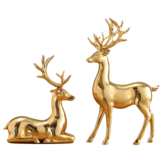 2Pcs Large Electroplated Golden Deer Figurines, Christmas Home Desktop Decor, Premium Exquisite Gifts
