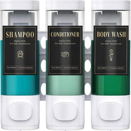 Luxspire Shampoo and Conditioner Dispenser, No Drill Wall Mounted Shower Soap Dispenser 3 Chamber with Waterproof Labels, Easy Refill Soap Dispenser for Bathroom Hotel Kitchen, White