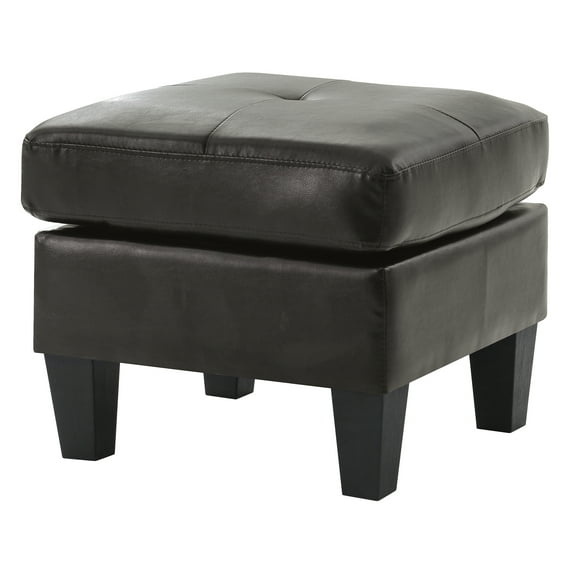 Passion Furniture Newbury Black Faux Leather Upholstered Ottoman