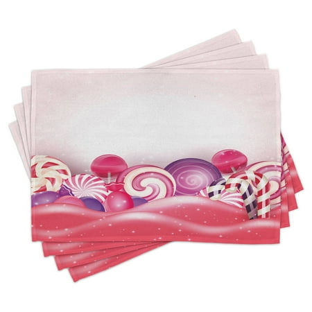 

Modern Placemats Set of 4 Cute Rainbow-Swirl Lollipop Candy Children Yummy Nursery Design Washable Fabric Place Mats for Dining Room Kitchen Table Decor Purple Pale Pink Dark Coral by Ambesonne