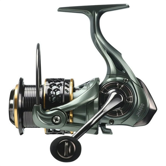 5.2:1 Haute Vitesse 8kg Traînée Tout Métal JH3000-4000 Double Bobine Métallique Poignée Calmar Carpe d'Eau Salée Moulinet de Pêche Bobine Tournante, Cadre Squelettique en Aluminium Rigide