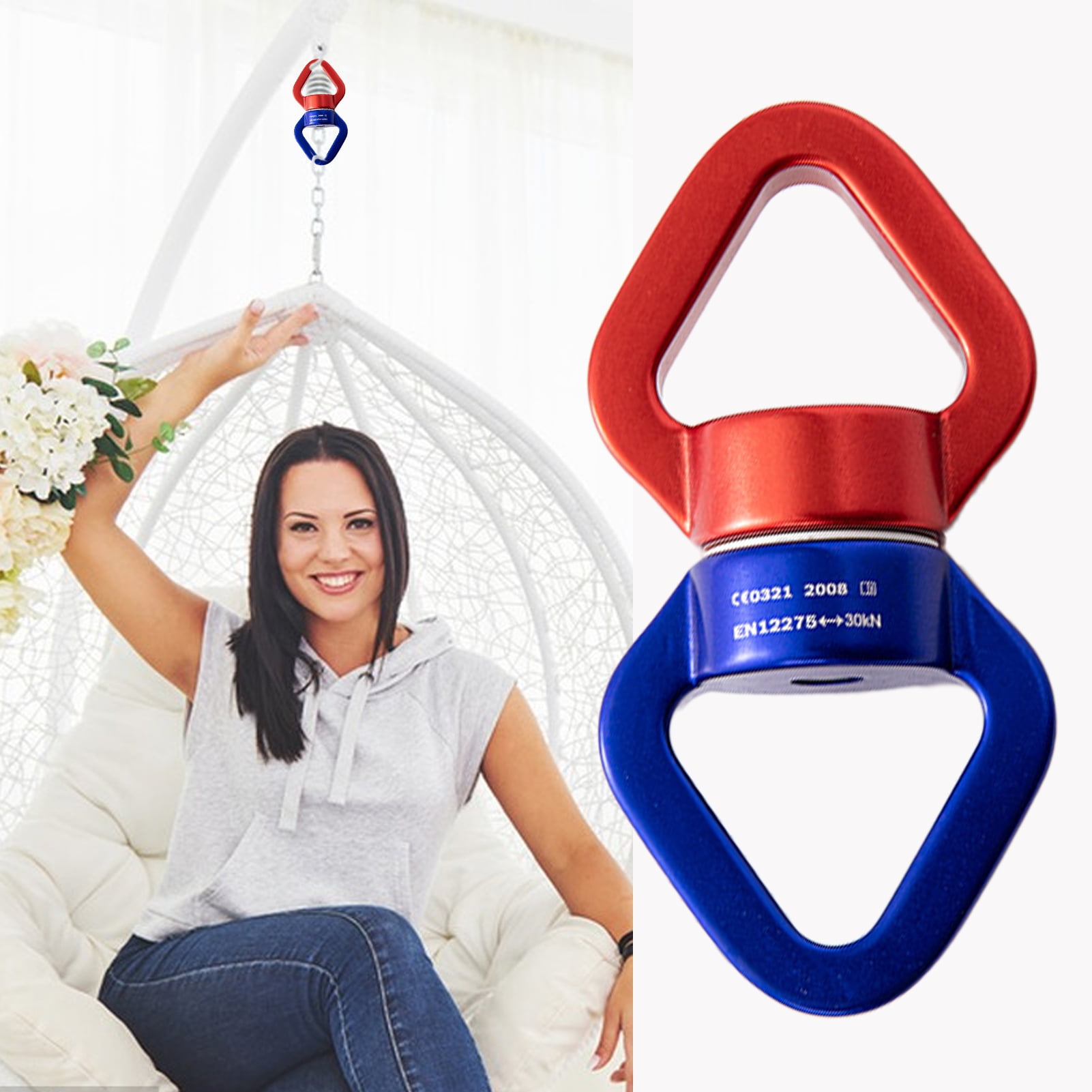 Sioweci Swing Swivel Aluminum Alloy 30KN Swing Universal Rotating Ring Aerial Yoga Hammock Rotating Connector Outdoor Rock Climbing Bearing Swivel Hook Black and Blue